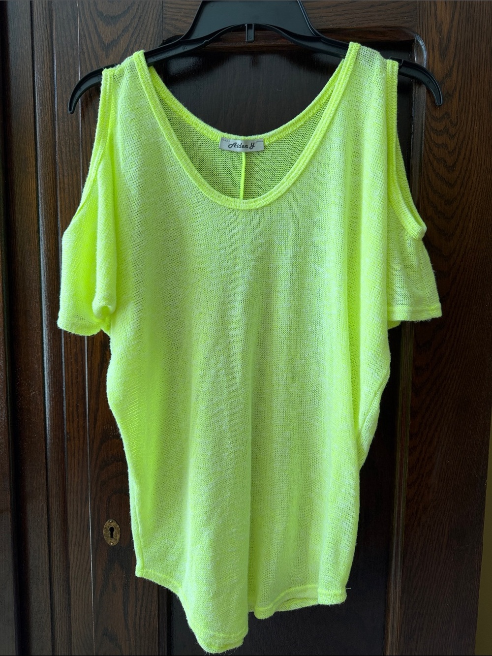 Neon Yellow Cold-Shoulder Knit Short Sleeve Top